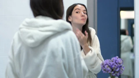 Stock Footage Woman Checking Her Face In The Mirror Live Wallpaper - Free Live Wallpaper