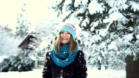Stock Footage Woman Celebrates Winter And Tosses Up Snow Live Wallpaper - Free Live Wallpaper