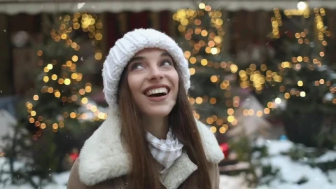 Stock Footage Woman Celebrates Snowfall And Spins In Street Live Wallpaper - Free Live Wallpaper