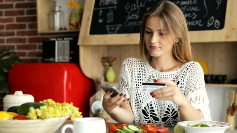 Stock Footage Woman Buying Groceries With Mobile Phone Live Wallpaper - Free Live Wallpaper