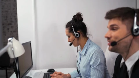 Stock Footage Woman And Man Working At A Call Center Live Wallpaper - Free Live Wallpaper