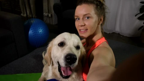 Stock Footage Woman And Her Dog Taking A Selfie Live Wallpaper - Free Live Wallpaper