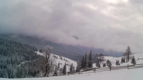 Stock Footage Winter Mountain With Fence And Cloudy Sky Live Wallpaper - Free Live Wallpaper