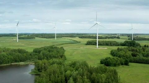 Stock Footage Wind Turbines Next To A Natural Lake Live Wallpaper - Free Live Wallpaper
