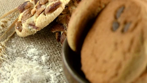 Stock Footage Wheat And Chocolate Cookies With Almonds Live Wallpaper - Free Live Wallpaper