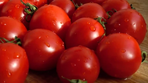 Stock Footage Wet Red Tomatoes On A Board Live Wallpaper - Free Live Wallpaper