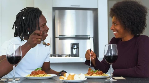 Stock Footage Wedding Couple At A Meal With Spaghetti And Wine In Live Wallpaper - Free Live Wallpaper