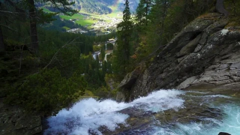 Stock Footage Waterfall In The Forest With A Town And A Rainbow Live Wallpaper - Free Live Wallpaper