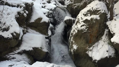 Stock Footage Waterfall Between Snowy Rocks Live Wallpaper - Free Live Wallpaper