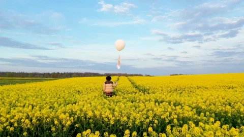 Stock Footage Walking On A Flower Field With A White Balloon In Live Wallpaper - Free Live Wallpaper