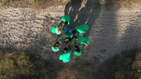 Stock Footage Volunteer Team Waving At A Drone Live Wallpaper - Free Live Wallpaper