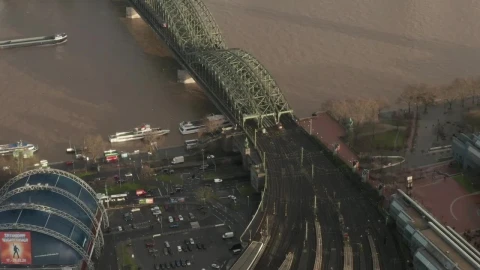 Stock Footage Vehicular Bridge Crossing The River Aerial View Live Wallpaper - Free Live Wallpaper