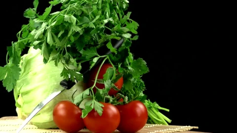Stock Footage Vegetables With An Advertising Concept On Black Background Live Wallpaper - Free Live Wallpaper