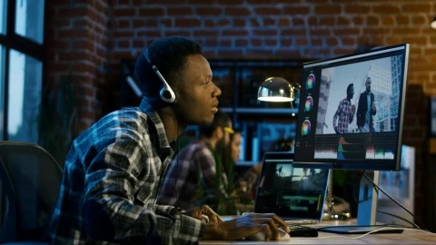 Stock Footage Young Man Working On Video Editing At The Office Live Wallpaper Free - Free Live Wallpaper