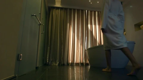 Stock Footage Woman Opens The Curtains In The Hotel Room Live Wallpaper Free - Free Live Wallpaper