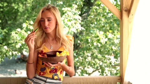 Stock Footage Woman Eating Vegetables Live Wallpaper Free - Free Live Wallpaper