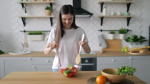 Stock Footage Woman Preparing A Healthy Salad Live Wallpaper Free - Free Live Wallpaper