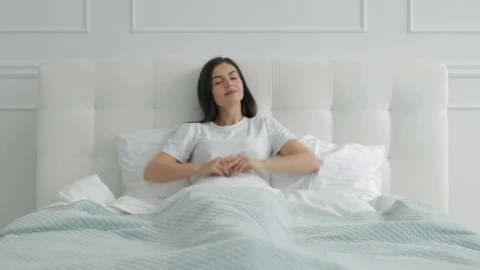 Stock Footage Woman Stretching While Getting Up In The Morning Live Wallpaper Free - Free Live Wallpaper