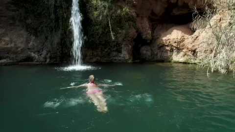 Stock Footage Woman Swimming In A Pond With A Waterfall Live Wallpaper Free - Free Live Wallpaper