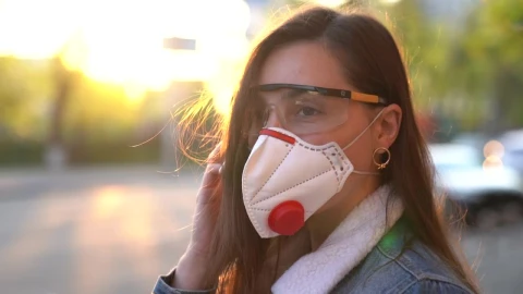 Stock Footage Woman Using A Face Mask In The Street Live Wallpaper Free - Free Live Wallpaper