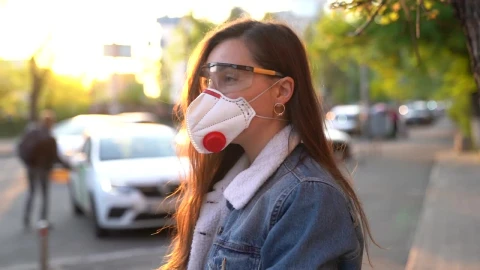 Stock Footage Woman On The Street With A Face Mask And Protection Live Wallpaper Free - Free Live Wallpaper