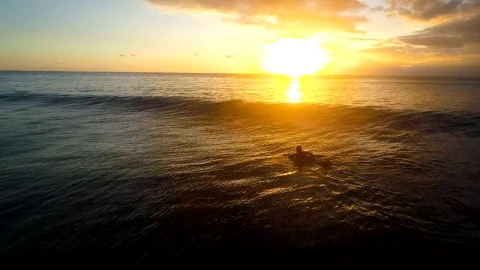 Stock Footage Woman Paddles Surfboard Over Wave Into Setting Sun Live Wallpaper Free - Free Live Wallpaper