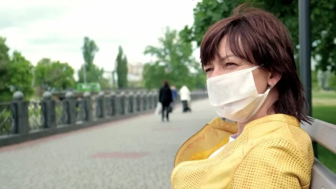 Stock Footage Woman Wearing Face Mask On Park Bench Live Wallpaper Free - Free Live Wallpaper