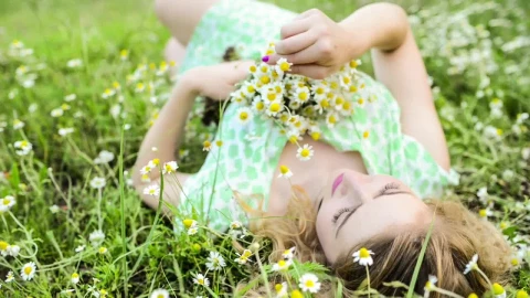 Stock Footage Woman Lying On The Meadow With A Bouquet Of Small Live Wallpaper Free - Free Live Wallpaper