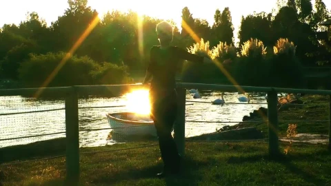 Stock Footage Woman Near A Lake With Swans Live Wallpaper Free - Free Live Wallpaper