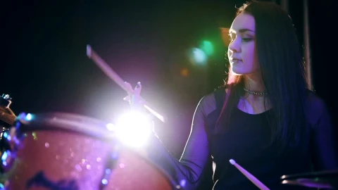 Stock Footage Young Drummer Woman Performing At The Stage Live Wallpaper Free - Free Live Wallpaper