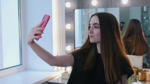 Stock Footage Young Brunette Woman Taking A Selfie At The Beauty Salon Live Wallpaper Free - Free Live Wallpaper