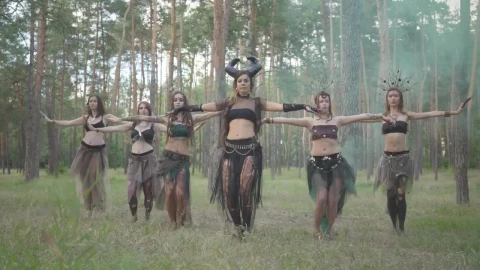 Stock Footage Women In Gothic Costumes Perform Dance In Forest Live Wallpaper Free - Free Live Wallpaper
