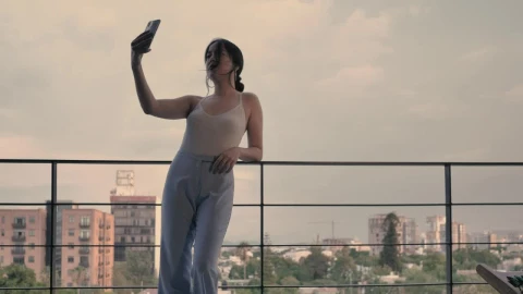 Stock Footage Young Woman Talking On Video Call On A Terrace Live Wallpaper Free - Free Live Wallpaper