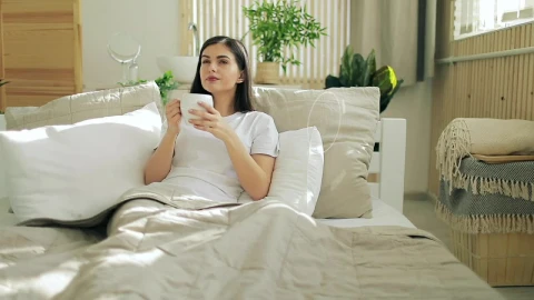 Stock Footage Woman Opens Video Call On Futuristic Hologram Panel In Bed Live Wallpaper Free - Free Live Wallpaper