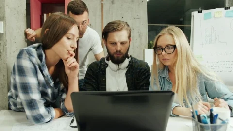 Stock Footage Young Creative Team Celebrate Win Over Laptop Live Wallpaper Free - Free Live Wallpaper