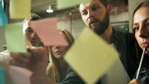 Stock Footage Young Team Brainstorms Ideas With Sticky Notes Live Wallpaper Free - Free Live Wallpaper