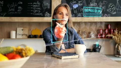 Stock Footage Woman Grocery Shopping In Futuristic Hologram Browser Live Wallpaper Free - Free Live Wallpaper