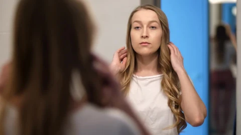 Stock Footage Woman Viewing Herself In The Mirror Live Wallpaper Free - Free Live Wallpaper