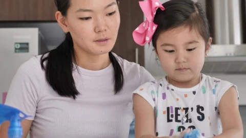 Stock Footage Woman With Her Daughter Washing Dishes Together Live Wallpaper Free - Free Live Wallpaper