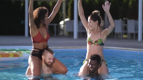 Stock Footage Young Couples Having Fun At The Pool Live Wallpaper Free - Free Live Wallpaper