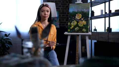 Stock Footage Young Artist With Her New Painting Live Wallpaper Free - Free Live Wallpaper