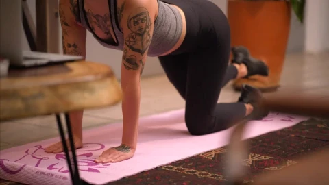 Stock Footage Young Woman Working Out On The Floor At Home Live Wallpaper Free - Free Live Wallpaper