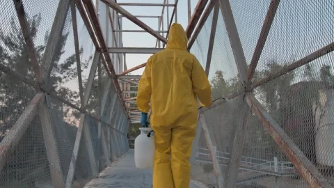 Stock Footage Workers Disinfecting A Bridge Live Wallpaper Free - Free Live Wallpaper