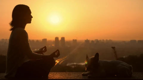Stock Footage Woman Meditating With Her Dog In The Sunset Live Wallpaper Free - Free Live Wallpaper