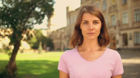 Stock Footage Woman Smiling At A University Live Wallpaper Free - Free Live Wallpaper