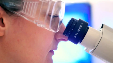 Stock Footage Woman Looking Into The Scope Of A Microscope Live Wallpaper Free - Free Live Wallpaper