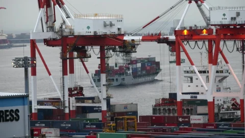 Stock Footage Workers Moving Containers From A Cargo Ship Live Wallpaper Free - Free Live Wallpaper