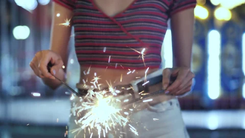 Stock Footage Woman Holding A Sparklers At The Fair Live Wallpaper Free - Free Live Wallpaper