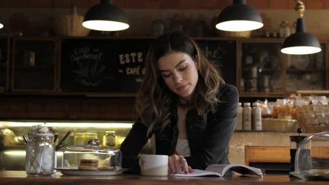 Stock Footage Woman Drinking Coffee In A Cafe Live Wallpaper Free - Free Live Wallpaper