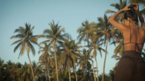 Stock Footage Woman Walking In Front Of Palm Trees Live Wallpaper Free - Free Live Wallpaper